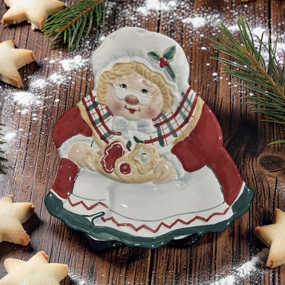 Vintage Fitz and Floyd Gift Gallery Mrs. Claus Christmas Cookie Canapé Plate